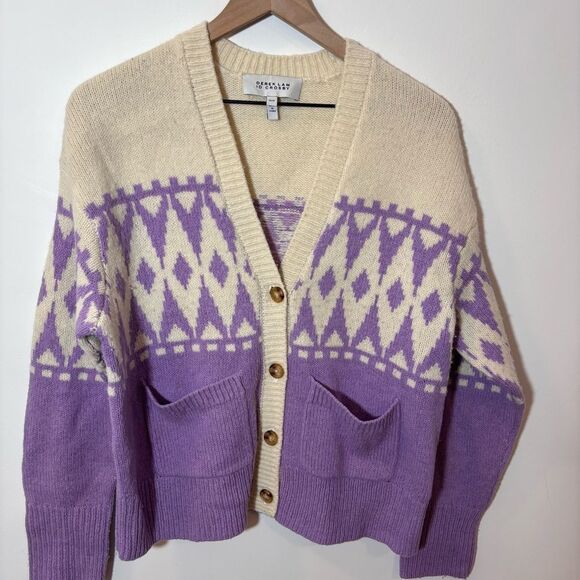 DEREK LAM 10 CROSBY Bonnie Fair Isle Cardigan Wool Blend Boxy Size XS - Picture 8 of 16